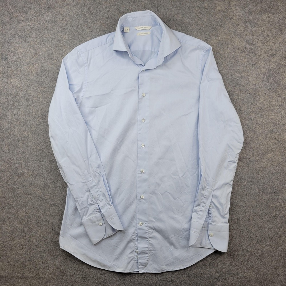Suitsupply Dress Shirt Mens 15.5 Blue Solid Egyptian Cotton Slim Fit Long Sleeve